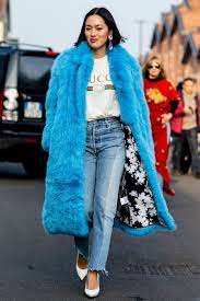 long fur overcoat with oversized shirt